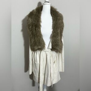 FAUX FUR COLLAR WRAP-TIE CARDIGAN - BANANA REPUBLIC - M